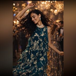 Anthropologie NWT DELFICOLLECTIVE RUFFLED HALTER DRESS Size S.